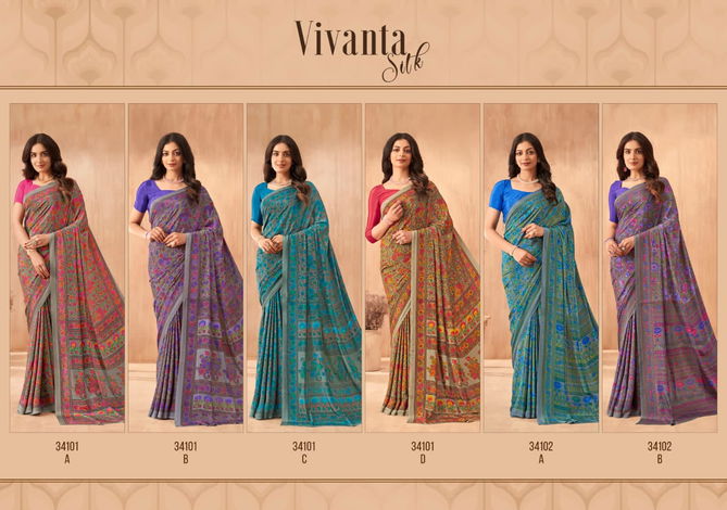 Vivanta Silk 34 By Ruchi Silk Crepe Printed Sarees Wholesale Clothing Suppliers In India